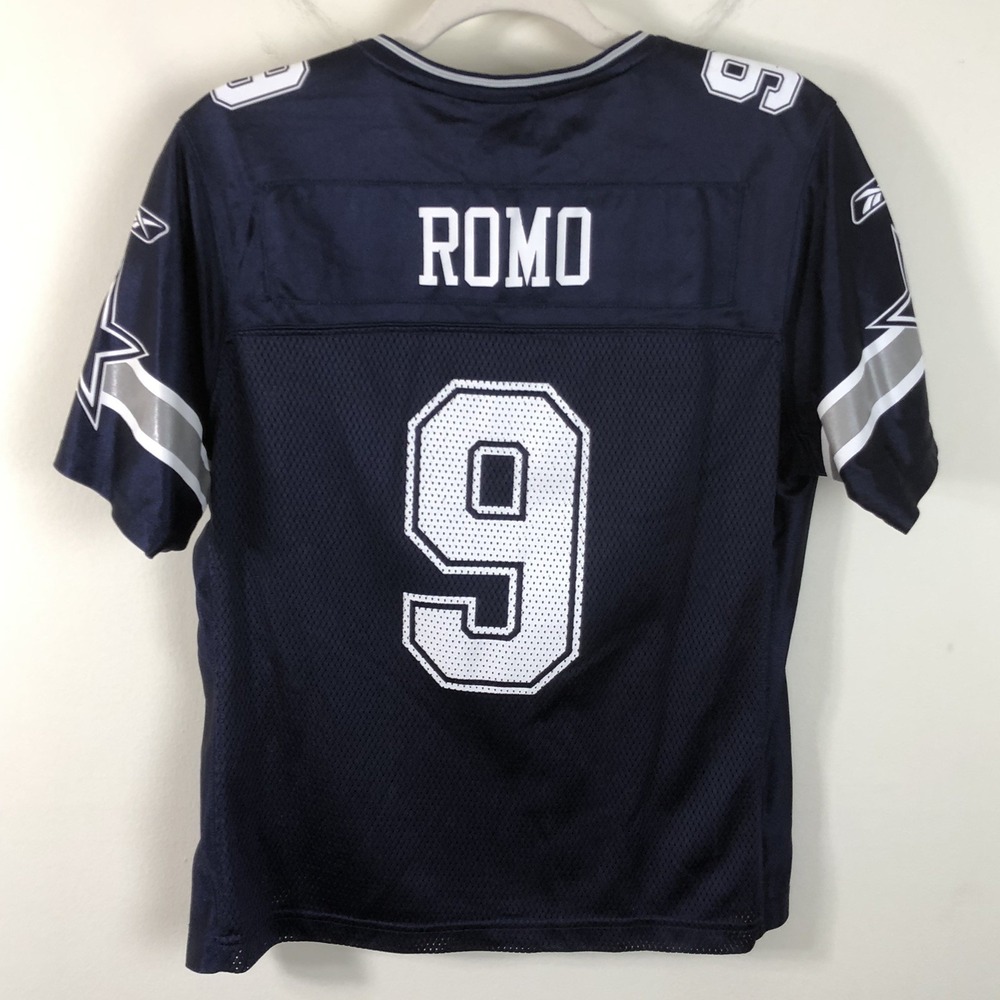 Dallas Cowboys NFL Reebok Tony Romo #9 Jersey Women's Sz Large Blue Silver